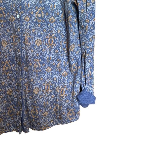 J Jill Large Blue Multicolor Paisley Print Button Up Tunic Top Stretch Blouse - Picture 4 of 8
